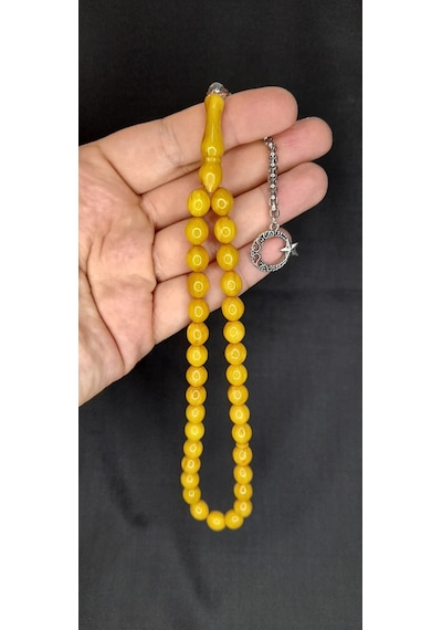 Anemore Collection Çubuk Kehribar Tesbih Sarı Renk Beyzi Kesim T-377