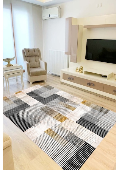 Rovigo Home Dijital Baskı Yıkanabilir Kaymaz Taban Salon Halısı Ve Yolluk Rv114-fnl420 Siyah