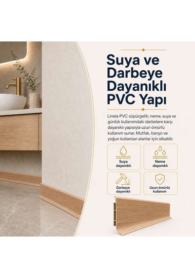 Linela Suya Dayanıklı Pvc Süpürgelik 8 Cm - Canberra Meşe - Lnl406