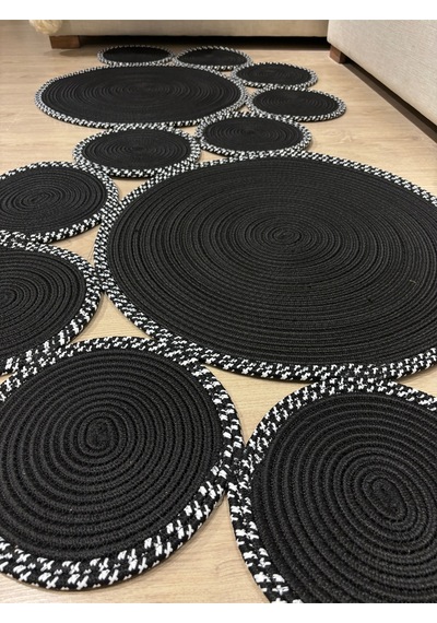 Mavaux Siyah Snake Hasır Jüt Bej Yolluk Halı Kilim Siyah - Beyaz