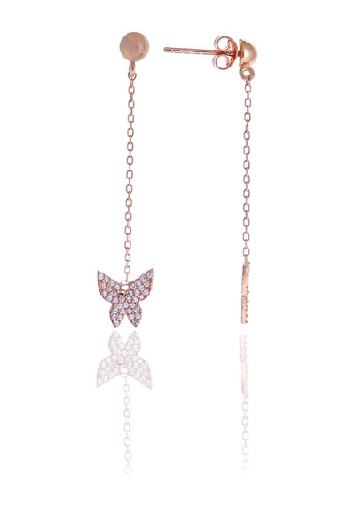 Kelebek Model Zirkon Taşlı Rose Kaplama Gümüş Kadın Küpe 201025011 Gümüş