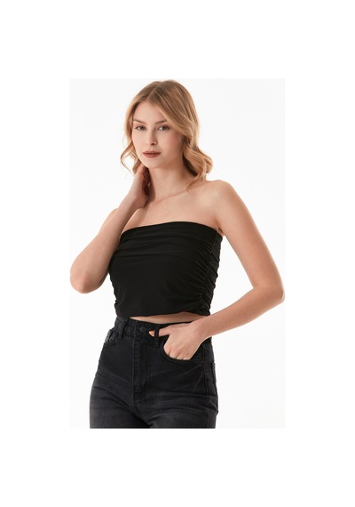 Fullamoda Basic Yanları Drapeli Straplez Büstiyer Siyah