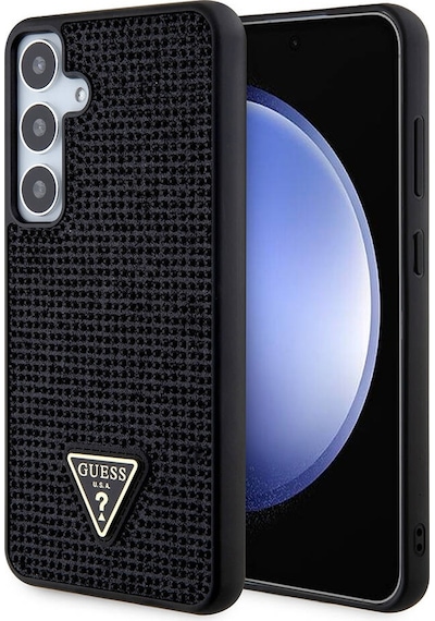 Galaxy S24 Plus Uyumlu Kılıf Guess Lisanslı Taşlı Arka Yüzey Üçgen Logolu Kapak Siyah