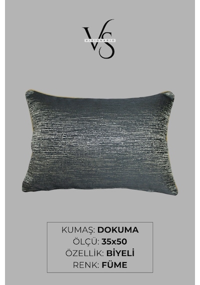 Kırlent Kılıfı Çizgili Desenli Jakarlı Dokuma Ve Kadife Kumaş Seti 45x45 35x50 Çift Taraflı Biyeli Füme