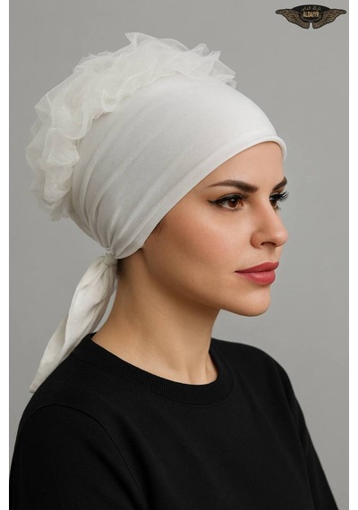 Aldaıyr Fırfır Bone Tesettür Bone Ekru