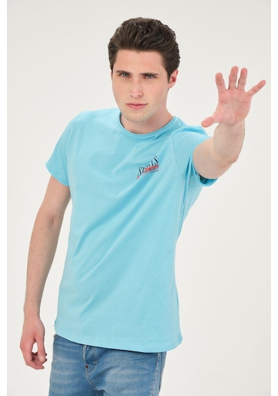 Erkek Yıkamalı Basic T-shirt Tişört %100 Pamuk Tişört Turkuaz