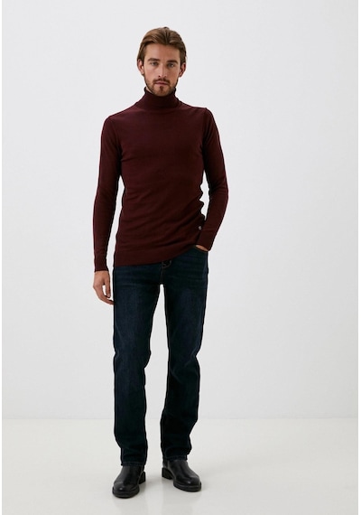 Erkek Tam Balıkçı Boğazlı Triko Bordo Slim Fit Pamuklu Sık Örme Kazak Ncs Jeans 3003-bordo Bordo