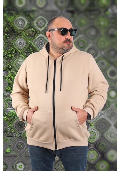 Moc Grande Mocgrande Büyük Beden Unisex Kapüşonlu 3Ip Sweat 11701 Bej
