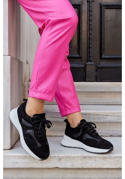 Roma Siyah Süet Hakiki Deri Kadın Sneaker-Siyah Süet Siyah