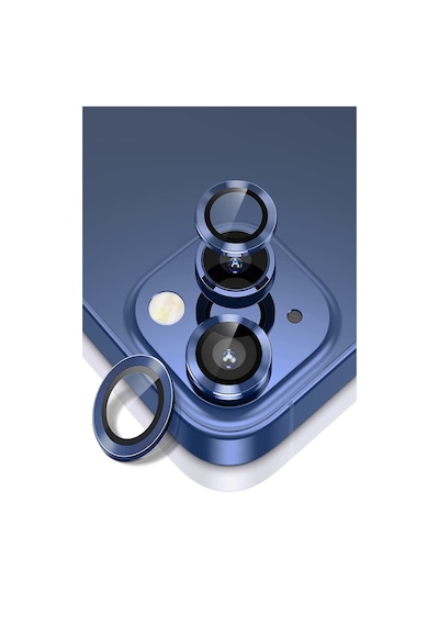 Apple Uyumlu iPhone 14 Plus ile Alüminyum Alaşım Temperli Cam Kamera Lens Koruyucu - Mavi