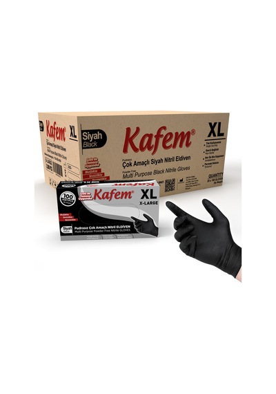 Kafem Çok Amaçlı Siyah Nitril Eldiven (XL) 100 Lü X 20 Paket (Koli)