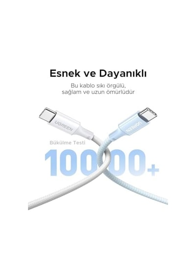 Usb-c 100w 5a Qc Pd Örgülü Hızlı Şarj Kablosu, 1 Metre, Mavi, 65253