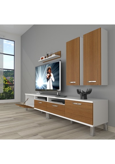 Decoraktiv Eko 5200d Mdf Krom Ayaklı Tv Ünitesi Tv Sehpası Beyaz - Ceviz