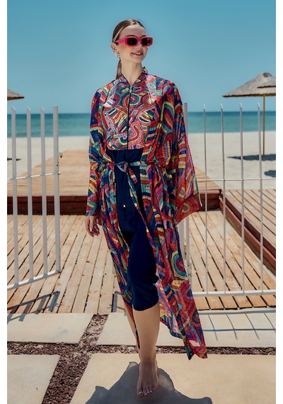 Remsa Mayo Remsa Tesettür Mayo Üzerine Tek Kaftan Kimono Pareo Lacivert01 Rp029 Tuna Lacivert01