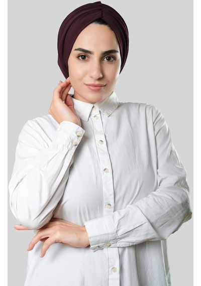 Hürrem Bone Kahve Drapeli Salaş Tesettür Bone Sandy Büzgülü 2315 14 Kahverengi