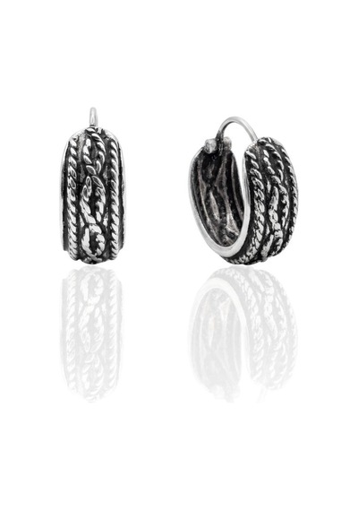 Oya Silver Minimal Etnik Örgü Motifli Gümüş Halka Küpe 1.4x1.4cm Oysy304