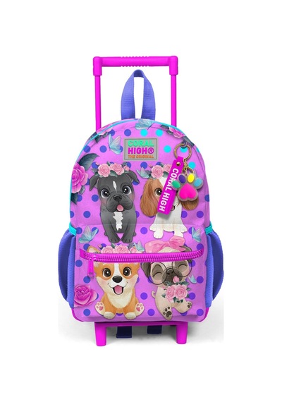 Minik Yuva Çekçekli Sırt Çantası Pembe Köpek Desenli İki Bölmeli 24050
