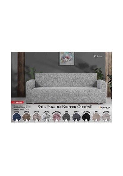 Altınkoza Still Jakarlı Streç Maxi Takım Koltuk Örtüsü / Modern / Lüx / 1.kalite 3+3+1+1 Beyaz Dokulu