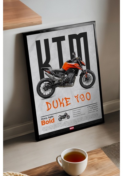 Ktm Duke 790 Siyah Ahşap Çerçeveli Poster, Dekoratif Motosiklet Duvar Tablosu