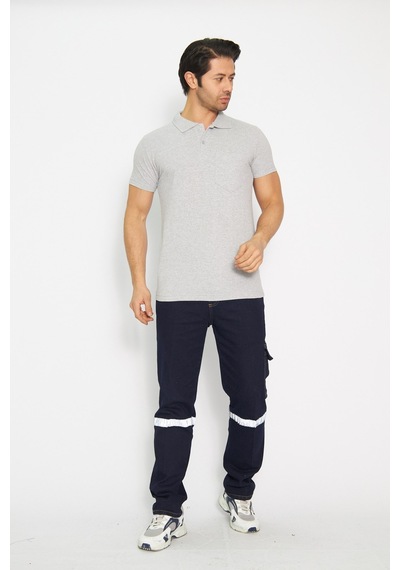 T-shirt Polo Yaka Kısakol %100 Pamuk Cepli Gri