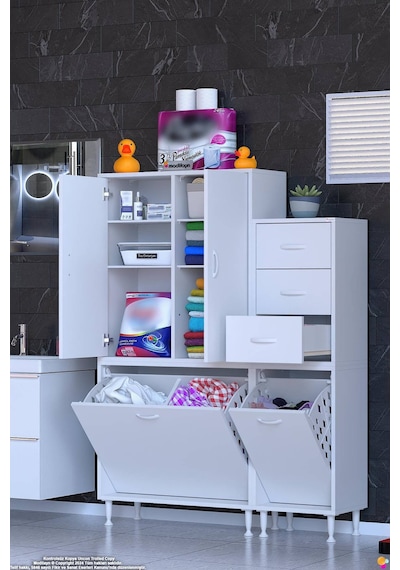 Kaya 115 Cm Modüler Banyo/mutfak Dolabı Kapaklı 3 Çekmece Sepetli Dolap - Beyaz 70+45 X160x32 Cm Kaya 115 Cm Modüler Banyo/mutfak Dolabı Kapaklı 3 Çekmece Sepetli Dolap - Beyaz 70+45 X160x32 Cm