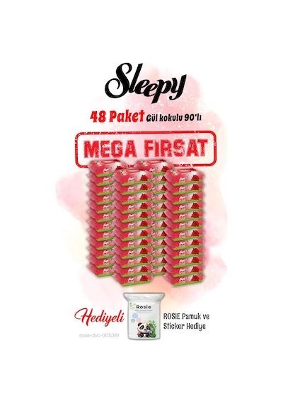 Sleepy 90'lı Gül Kokulu Islak Bebek Havlusu Mega 48 Paket Ve Rosie Hediye Tekli