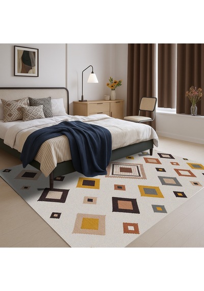 Turkıshrug Kıngdom Çok Renkli Dijital Baskılı Halı Modern Kilim Desenli Tasarım