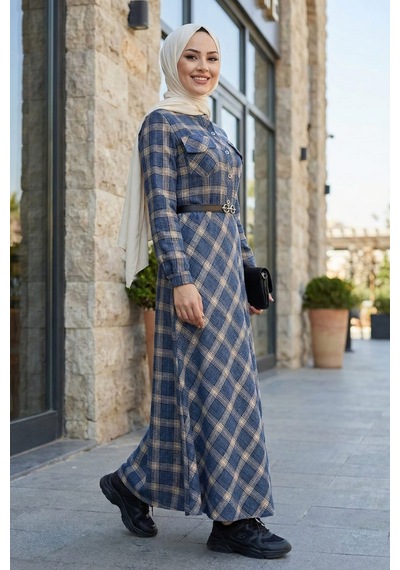 Hb Harma Time Butik Kadın Düğmeli Kemerli Lacivert Ekose Kumaş Elbise Lacivert Lacivert Hb Harma Time Butik Kadın Düğmeli Kemerli Lacivert Ekose Kumaş Elbise Lacivert Lacivert