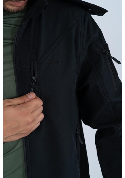 Combat Tactical Tactical Mont Kapüşonlu İçi Astarlı Mevsimlik Softjell Dik Yaka Mont - 307c-770-siyah