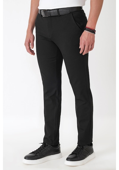 Slim Fit Yan Cep Esnek Yünlü Siyah Pantolon P 1232