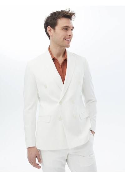 Kip Ekru Düz Slim Fit Takım Elbise Ekru