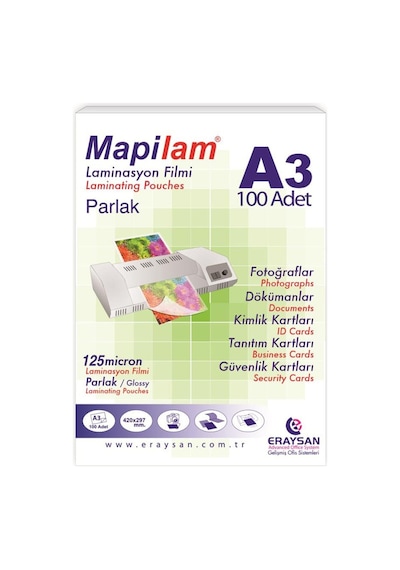 Mapılam 125 Mıc A3 100 Lü Parlak Polyester Laminasyon Filmi