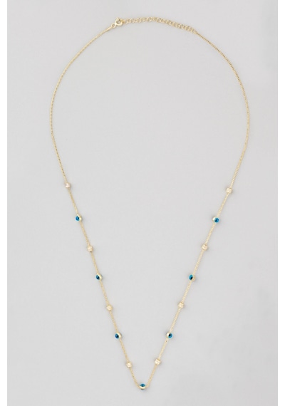 So Chic Minimal Nazar İkonlu 18 Ayar Sarı Altın Kaplama 60 CM Gümüş Kolye