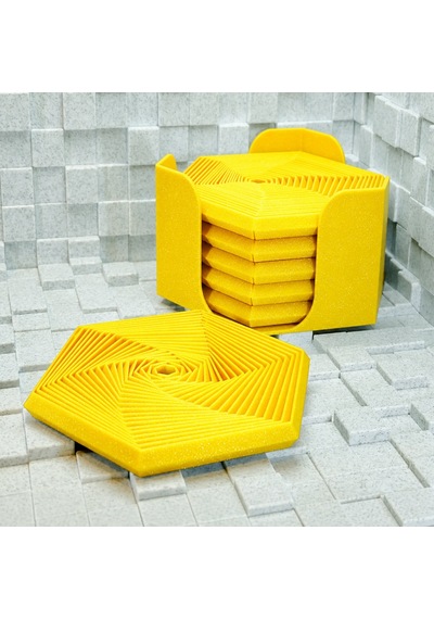 3d Baskı Super Fidget Coaster Seti - Altıgen Desenli Bardak Altlığı Ve Tutucu-sarı Diğer