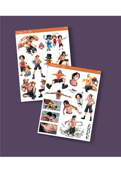 One Piece 2li Sticker Set -portgas D. Ace-telefon Süsleme Etiketleri-ödül Çıkartmaları- Anime Etiketi Kırmızı