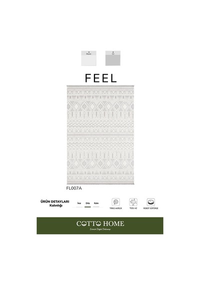Feel Fl007a Krem Halı Etnik Desen Akrilik Tozu Az Pamuk Taban Salon Halısı Yatak Odası Koridor