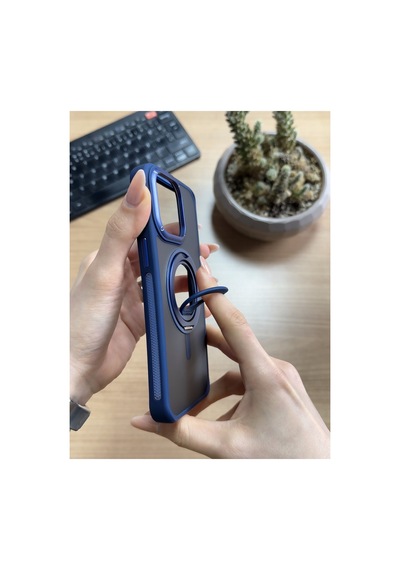 Apple iPhone Uyumlu 15 Pro Max Standlı Ve Yüzüklü Magsafe Kılıf Soocase721 Siyah