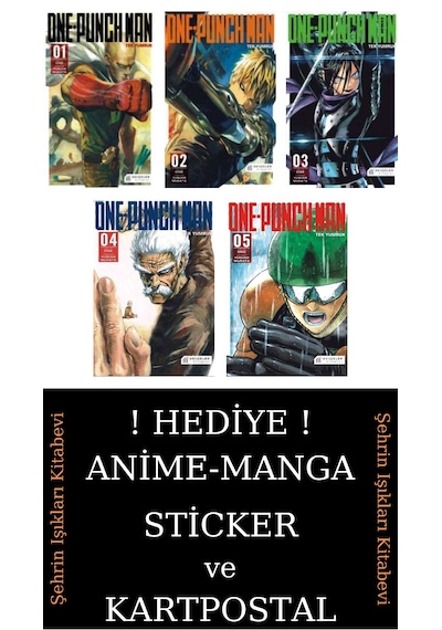One Punch Man 1-2-3-4-5 Manga Seti 5 Kitap / Tek Yumruk / Anime-manga Sticker Ve Kartpostal
