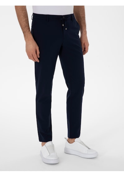 Cacharel Lacivert Slim Fit Beli Bağcıklı Esnek Klasik Pantolon