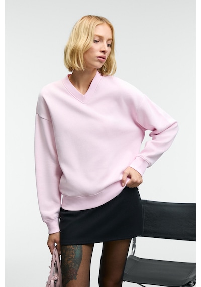 Grimelange ARINEL Kadın V Yaka Regular Fit Pembe Sweatshirt