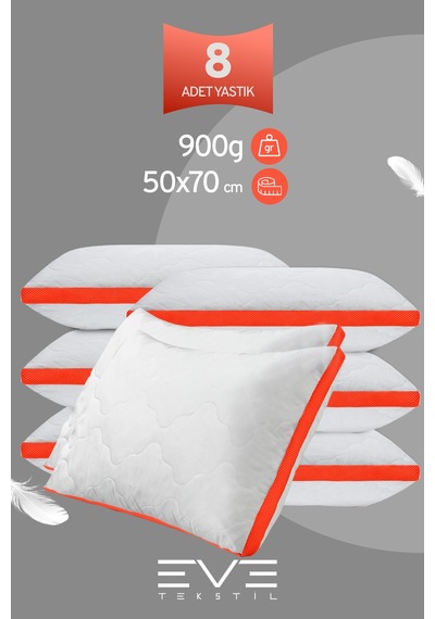 8 Adet Klimax Turuncu Serisi Kılıflı Fermuarlı Klimali Antialerjik Silikon Nano Elyaf Yastık 50x70cm Beyaz
