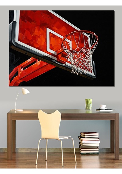 Kırmızı Basketbol Potası Siyah Fon Dekoratif Kanvas - Mdf Ahşap Tablo