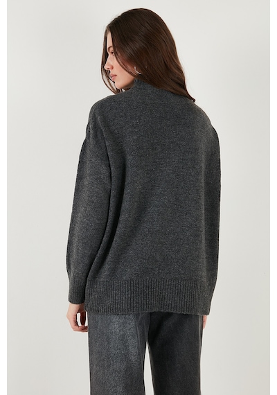 Lela Premium Oversize Fit Balıkçı Yaka Yumuşak Dokulu Triko Bayan Kazak 680Kz00469 Antrasit