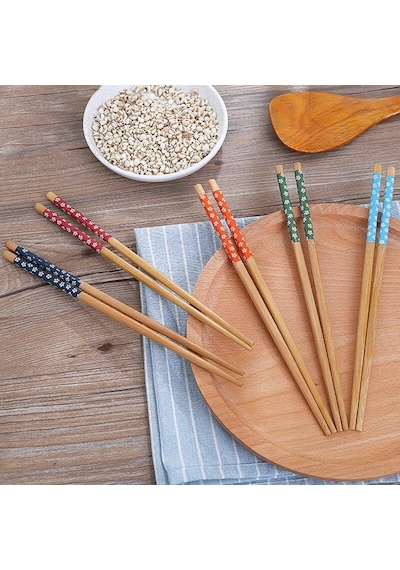 Chopstick Japon Çin Yemek Çubuğu 5 Çift Yıkanabilir Bambu Çok Renkli
