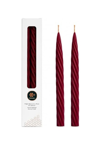 Bordo Balmumu Mum 2 Adet 27.5 Cm Kalın Burgulu Şamdan Mumu Dekoratif Noel Ve Yılbaşı Mumu Diğer