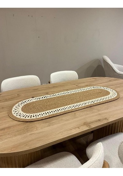 Tr El Örgüsü Jüt Runner Oval Şerit Desenli Masa Sehpa Unite Üstü Dekoratif Amerikan Servis Kaymaz Yıkanabilir Bo Genel