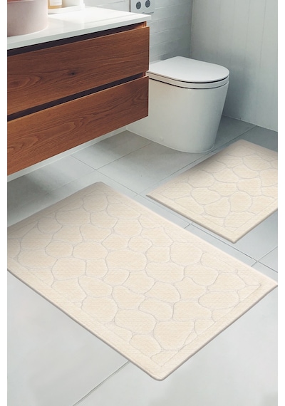 Jolly 2'li Pamuklu Klozet Takımı, Krem Banyo Paspas Seti Renkli