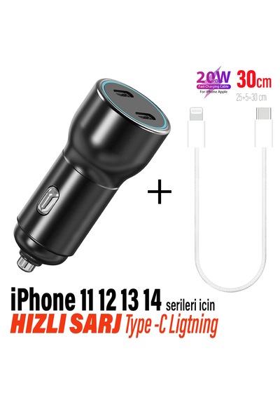 Hızlı Araç Şarj Aleti İphone 11-12-13-14 Serisi Uyumlu Araba Şarj