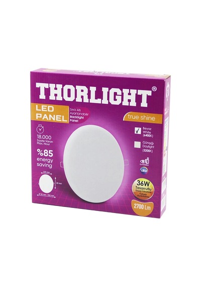 Thorlıght S-236 36w 22cm Beyaz Led Panel Sıva Altı Ayarlı Mandallı 6400k - 2700lm - 18000 Saat - 283 Çok Renkli