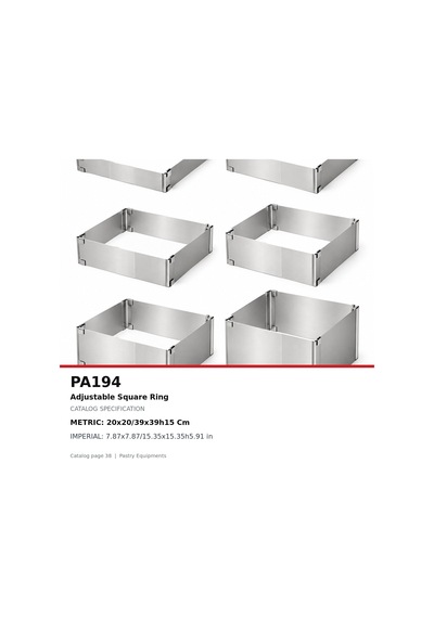 Fida Ayarlanabilir Pasta Çemberi Kare H15 Cm Paslanmaz Pasta Kalıbı Inox